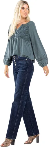 Miniatura 6 de Judy Blue Vaqueros rectos de talle alto con 5 botones para mujer - 88598