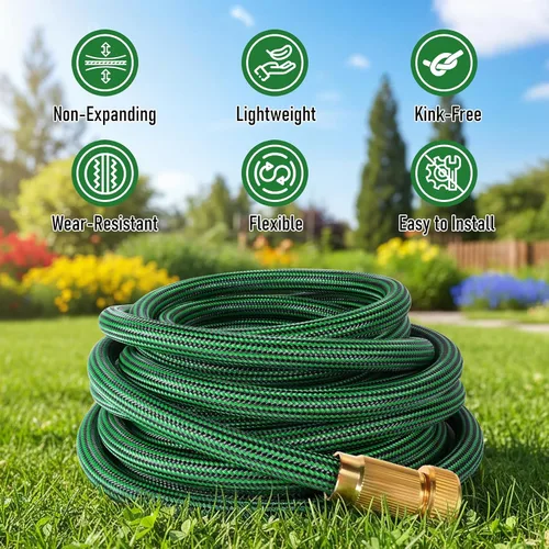 Miniatura 2 de Manguera de jardín de 75 pies NO EXPANDIBLE, manguera de agua flexible y ligera resistente a torceduras, manguera híbrida, a prueba de fugas, uso