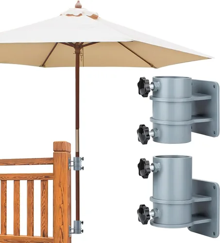 Miniatura 8 de Par de soportes laterales para sombrilla de patio, de acero inoxidable, soporte de abrazadera/soporte para sombrilla y soporte para barandilla
