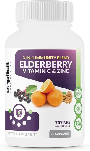 Suplemento natural de baya de saúco, vitamina C y zinc, triple refuerzo de inmunidad, suministro extra fuerte para 3 meses, apoya la salud