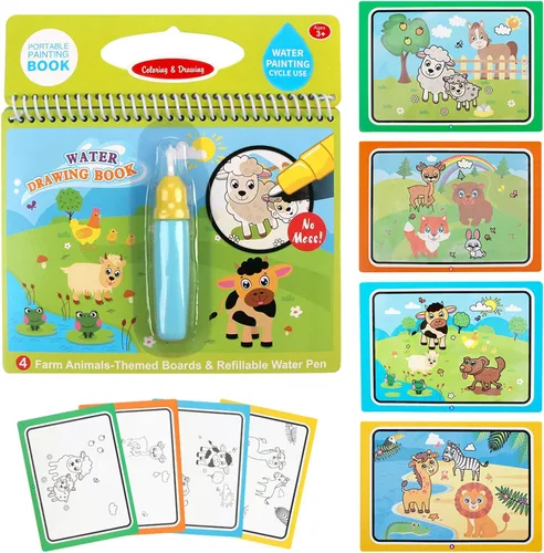 Miniatura 5 de Libros de dibujo de agua, libros para colorear sin desorden para niños pequeños, tablero de pintura de garabatos de agua con bolígrafo, juguetes