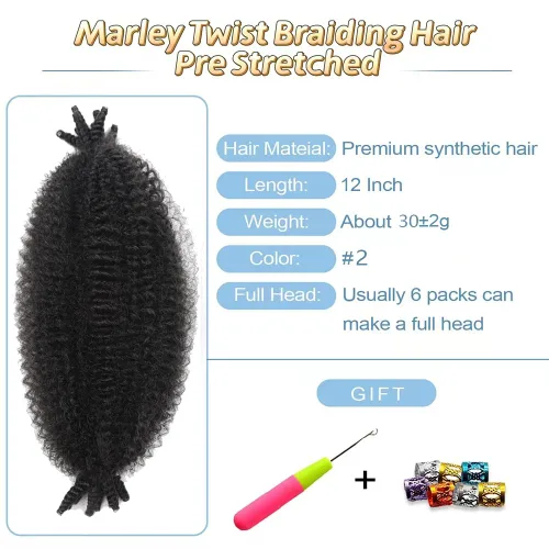 Miniatura 2 de Marley Twist - Cabello trenzado de color 2 Marley para rastas suaves, cabello de Passion Twist, cabello cubano de primavera afro Twist, trenzas