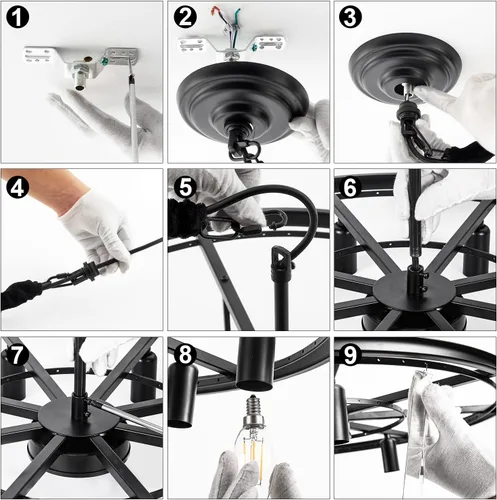 Miniatura 9 de Candelabro de cristal negro de 23 pulgadas, 8 luces, moderno colgante de cristal, lámpara de techo, 2 anillos, candelabros de lujo, para comedor, 2
