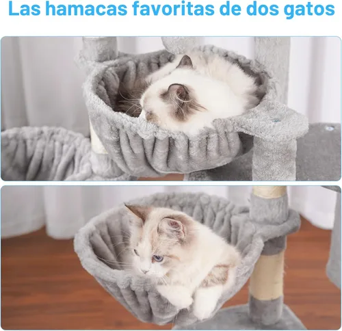 Miniatura 5 de Hey-brother Árbol para gatos, torre para gatos de interior, casa para gatos con cama acolchada grande, condominio acogedor, hamacas, postes claro