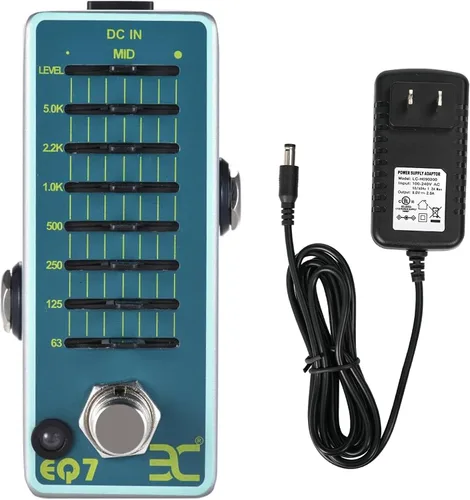EX Mini ecualizador de 7 bandas para pedal de guitarra y adaptador de fuente de alimentación para pedal de guitarra de 9 V con punta negativa de 2 A