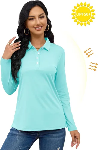 Miniatura 6 de TACVASEN Camisas tipo polo para mujer, camisetas casuales de manga larga para golf