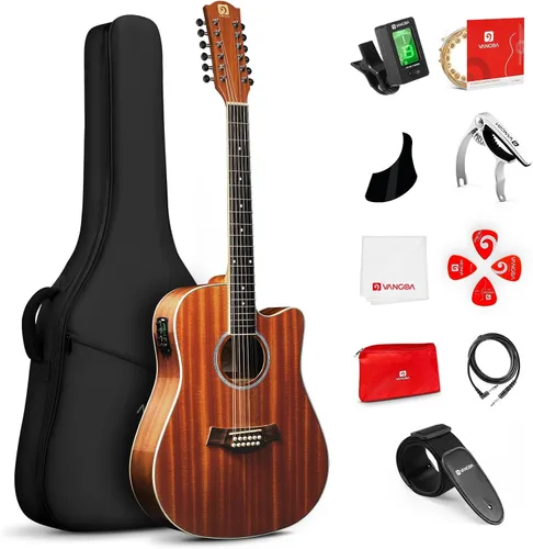 Vangoa Guitarra Electroacústica de 12 Cuerdas, Paquete de Guitarra de 12 Cuerdas Mejorado para Principiantes, Intermedios, Adultos y Adolescentes,