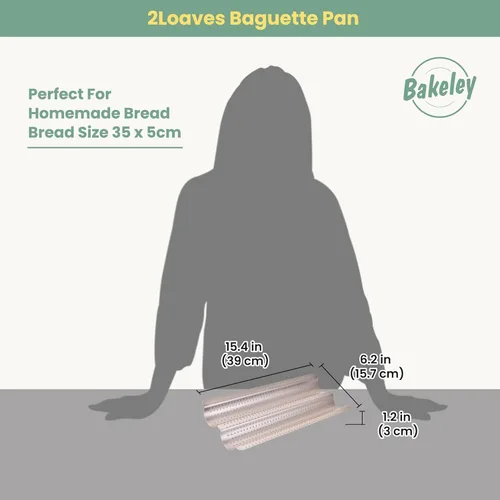 Miniatura 3 de Pan de baguette francés, bandeja perforada para hornear baguette de 2 panes, 14.75 x 9.45 pulgadas, sartén antiadherente ultraventilada para hornear