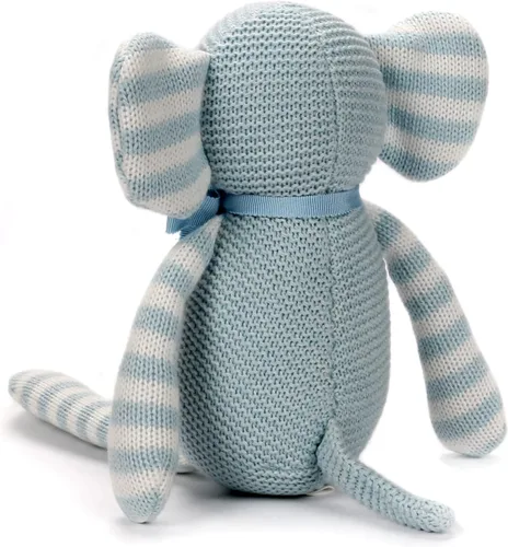 Miniatura 4 de FLUFFYFUN Elefante de Peluche 100% Algodón Orgánico para Bebé 18 cm Suave Juguetito Azul para Recién Nacido Elefante Azul