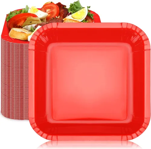 Miniatura 8 de Mifoci 100 platos de papel desechables cuadrados de 9 pulgadas, platos de postre para aperitivos a granel, para servir pasteles para cumpleaños