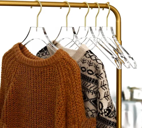 Miniatura 7 de Besser - Paquete de 15 perchas acrílicas con dorado, colgador acrílico transparente, perchas de cristal de alta calidad con gancho dorado giratorio