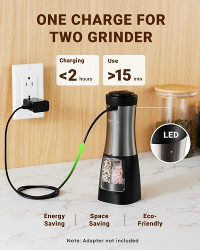 Miniatura 3 de Sangcon Juego de Molinillos Eléctricos de Sal y Pimienta Agitadores 2 EN 1 - RECARGABLE POR USB Juego de Molinillos de Sal y Pimienta Todo en Uno