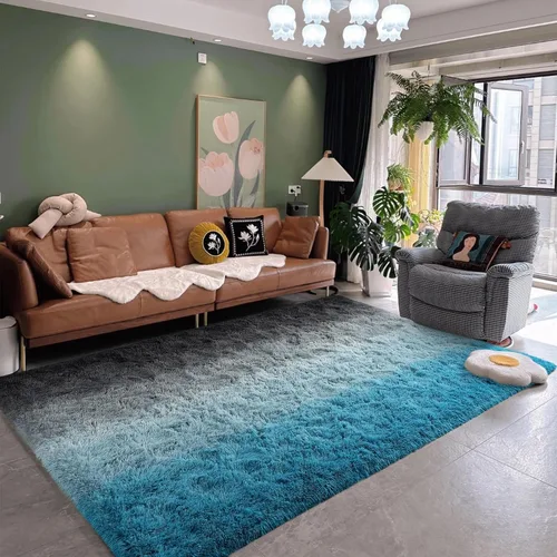 Miniatura 5 de DweIke Alfombras esponjosas de lujo para niños para sala de estar, dormitorio, 4 x 6 pies, alfombra de área negra y azul para niñas y niños, Azul
