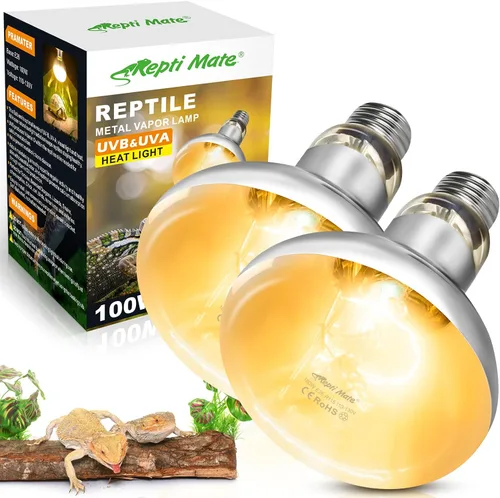 Paquete de 2 bombillas de calor de reptiles de 100 W, bombilla de espectro completo para reptiles UVA/UVB y luz de punto de disfrute, luz UVB para