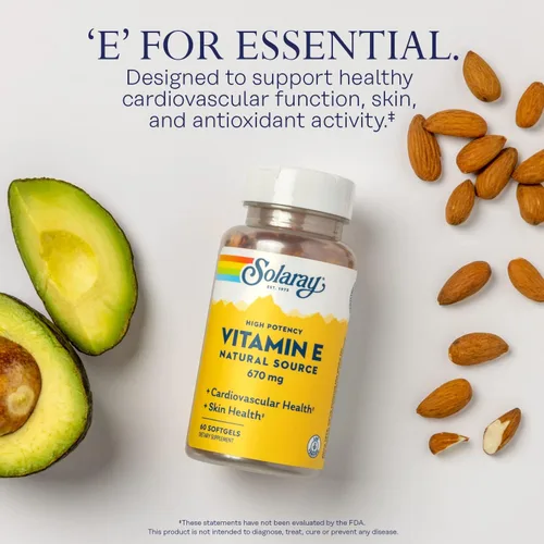 Miniatura 3 de SOLARAY Cápsulas de cápsulas blandas de vitamina E de 1000 UI, 670 mg - d Alfa tocoferol Vitamina E Suplementos - Salud de la piel, función cardíaca