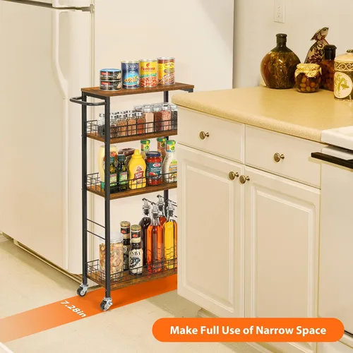 Miniatura 2 de YBING - Carrito de almacenamiento delgado, carrito de servicio rodante para la cocina de 4 niveles con ruedas, carrito móvil estrecho con asa