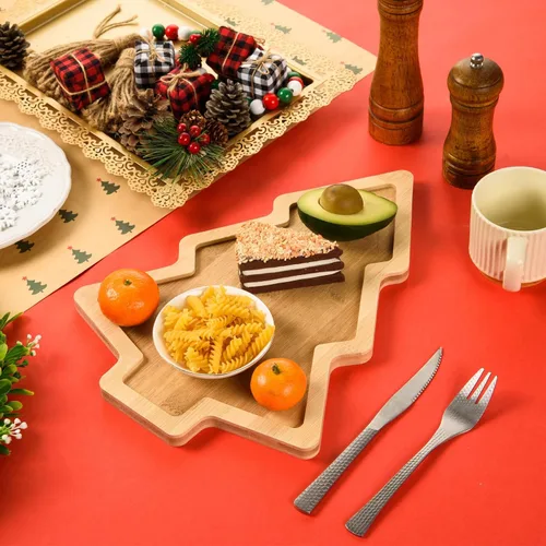 Miniatura 4 de AWIZOM Bandeja de madera para servir con sombrero de Navidad, plato de bambú con forma de sombrero de Papá Noel, tablero de madera para aperitivos