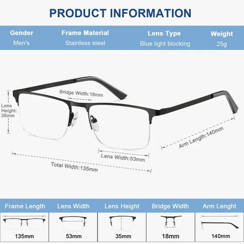 Miniatura 3 de EYECEDAR Paquete de 5 lentes de lectura de calidad para hombre, medio marco de metal, bisagras de resorte, bloqueo de luz azul, lentes para 5 Pares