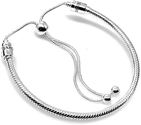 Miniatura 2 de Auténtica pulsera Bolenvi de plata de ley 925 de tamaño ajustable compatible con dijes de cuentas Pandora Metal
