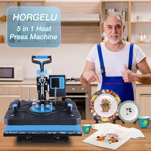 Miniatura 9 de HORGELU Máquina de prensa de calor 5 en 1 mejorada de 12 x 15 pulgadas, máquina de transferencia de calor de 360 grados, multifunción, sublimación