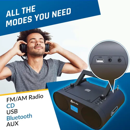 Miniatura 3 de KLIM Boombox B4 Reproductor de CD Sistema de Audio Portátil - Nuevo - Radio AM/FM con Reproductor de CD MP3 Bluetooth AUX USB - Batería Recargable