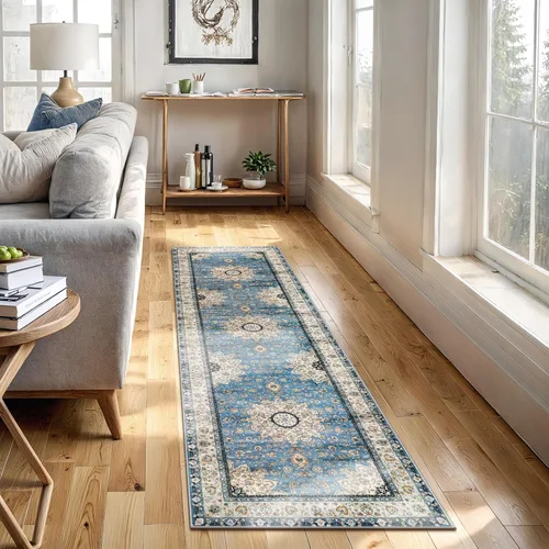 Miniatura 3 de Lahome Tapete oriental con medallón floral, antideslizante, lavable, para piso en interior, pasillo, baño, cocina, vestíbulo y puerta delantera, 2 x