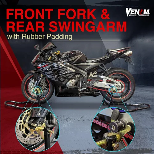 Miniatura 3 de Soporte ruedas delanteras & traseras combo Venom, motocicleta deportiva, soporte horquilla y brazo de horquilla. El soporte sirve para Yamaha Honda
