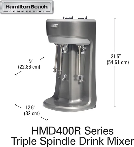 Miniatura 9 de Hamilton Beach Commercial Mezclador comercial de bebidas de triple husillo HMD400R, motores universales de 3 velocidades, operación manos libres