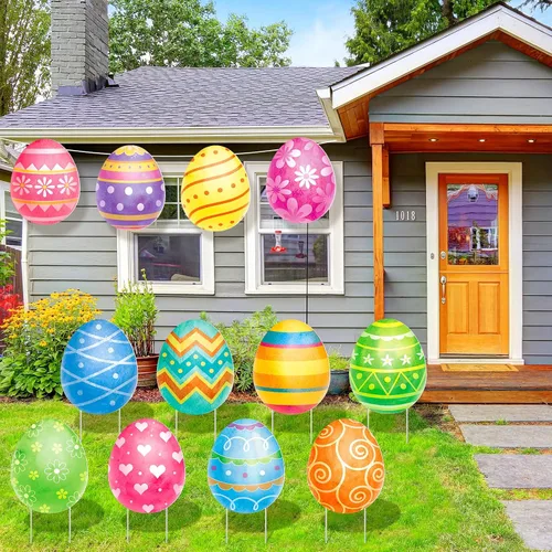 Miniatura 4 de Beeveer 12 letreros de Pascua para patio con estacas, decoración de patio de Pascua, adornos colgantes para primavera, patio, suministros de fiesta