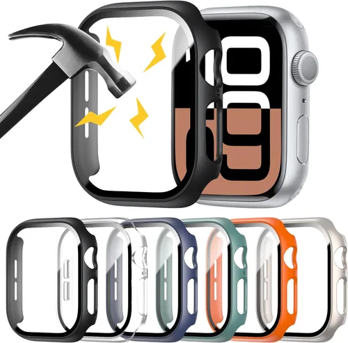 Miniatura 7 de Juego de 6 fundas para Apple Watch 40 mm SE 2 (2024) Series 6, Series 5, Series 4 con protector de pantalla de vidrio templado, funda protectora