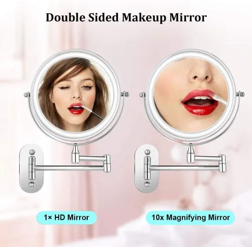 Miniatura 2 de Espejo de maquillaje con iluminación LED, funciona con pilas, aumento de 1x/10x, 8 pulgadas, luz ajustable con botón táctil, cromo pulido