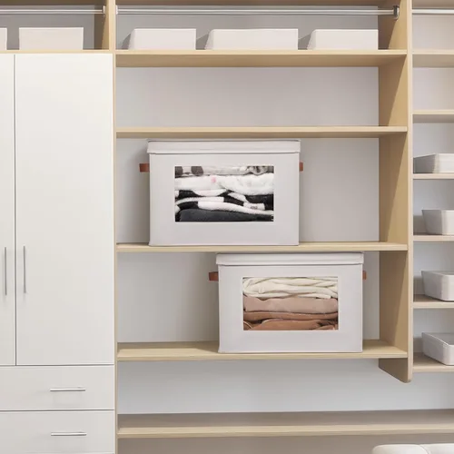 Miniatura 5 de Univivi Cajas de almacenamiento plegables de tela con tapas para ropa, [paquete de 3] cajas organizadoras de armario con asas para el hogar, Beige