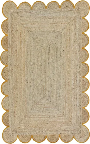 Miniatura 14 de Alfombra festoneada de yute natural, borde negro, 2 x 3 pies