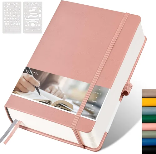 Miniatura 9 de EMSHOI Cuaderno de diario punteado, 320 páginas, tamaño A5 pequeño de 5.75 x 8.38 pulgadas, tapa dura de piel sintética, papel grueso de 3.53 oz/m²