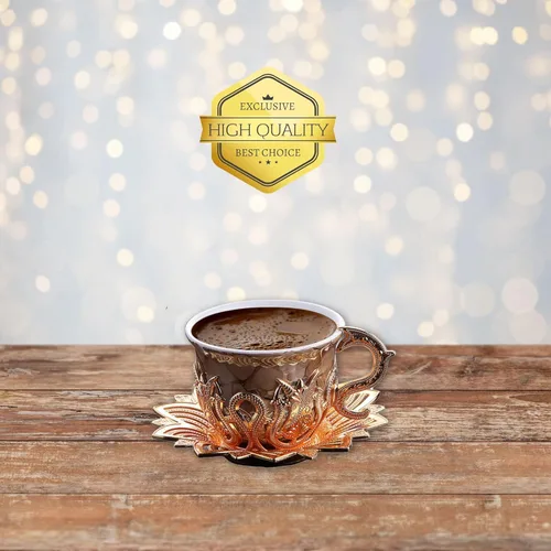 Miniatura 6 de Juego de 6 tazas de café expreso turco otomano con platillos y soportes, diseño de mármol marrón, porcelana árabe, griega, mini taza de café griega