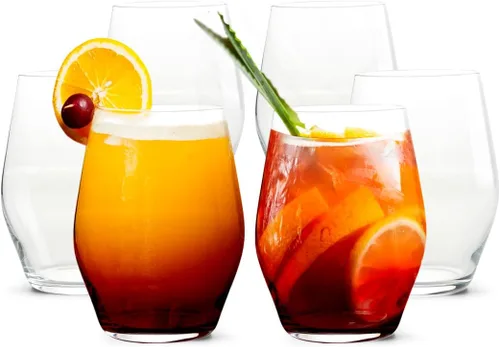 LEMONSODA Juego de 6 vasos de cóctel de cristal sin tallo de alta calidad (15 onzas, juego de 6) - Elegante cristal | Perfecto para mezcladores,
