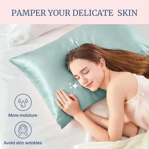 Miniatura 3 de Bedelite Funda de almohada de satén para cabello y piel, súper suave y refrescante, similar a la seda, 2 con cierre de sobre, regalo unisex, Azul