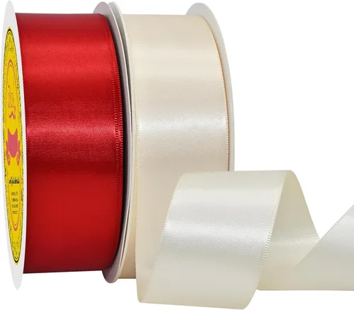 Miniatura 70 de Cinta de satén blanca antigua de doble cara de 1-1/2 pulgadas x 50 yardas, cinta de poliéster para envolver regalos, día de San Valentín, bodas