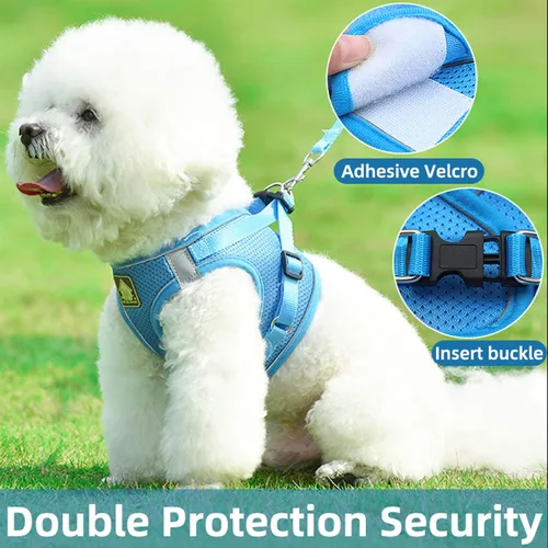 Miniatura 3 de Juego de arnés y correa para perros pequeños, arnés reflectante ajustable sin tirones, arnés transpirable suave para cachorros y perros pequeños