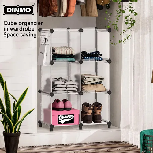 Miniatura 4 de DINMO Organizador de almacenamiento de 6 cubos, estantería, estante de exhibición con mazo de madera, almacenamiento de gabinete para niños