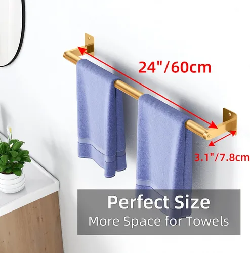 Miniatura 6 de Barra de Toalla de Baño, Toalleros de 24 Pulgadas para Pared de Baño Montado, Organizador de Toalla de Mano de Baño Resistente, Accesorios de Dorado
