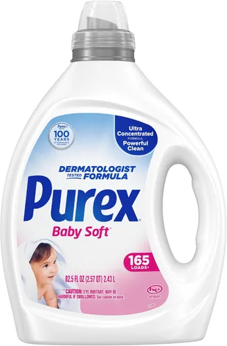 Detergente líquido para ropa de bebé Purex, ultra concentrado, 82.5 fl oz, 165 lavados, hipoalergénico, sin colorantes, suave para la piel