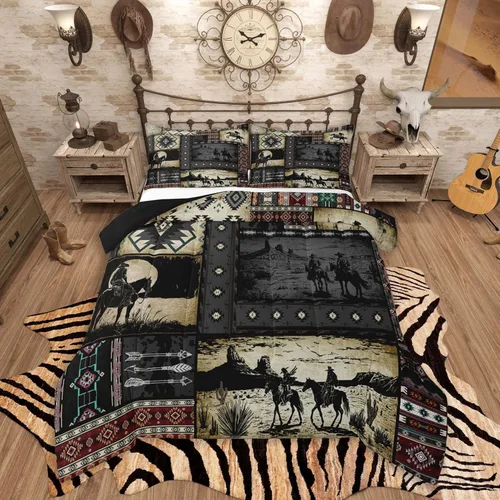 Miniatura 43 de Feelyou, juego de ropa de cama estilo vaquero tamaño individual para niños, juego de edredón occidental para niños y niñas, desierto del lejano