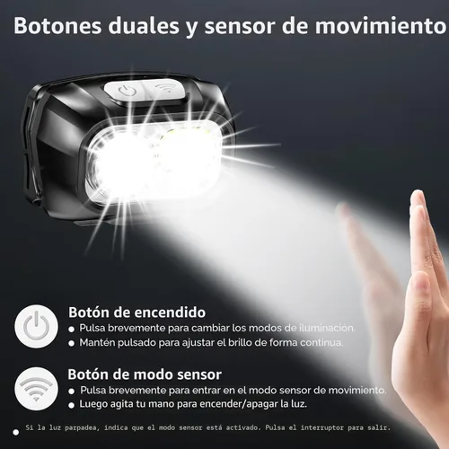Miniatura 5 de Blukar Linterna frontal LED recargable, 2000L faro súper brillante con sensor de movimiento - Brillo regulable, 8 modos, foco y luz de inundación