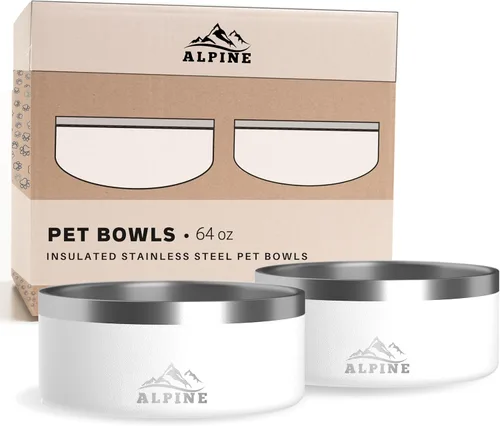 Miniatura 13 de Alpine Juego de 2 cuencos de acero inoxidable para perros, antideslizantes, cuenco de metal para mascotas para alimentos y agua, aislamiento de Azul