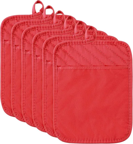 Miniatura 11 de R HORSE Juego de 6 piezas de agarraderas para ollas con bolsillo para cocina, juego de agarraderas para ollas negras de algodón, resistente al Negro
