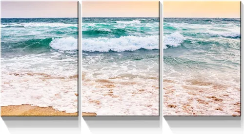 Miniatura 11 de Denozer - Lienzo decorativo de 3 paneles para decoración del hogar, mar azul, puesta de sol y playa, pintura blanca, impresión sobre lienzo, paisaje