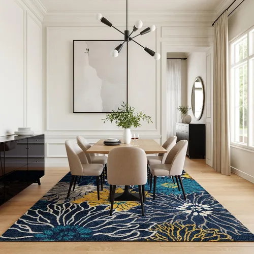 Miniatura 4 de Nourison Passion - Alfombra color azul, de 8 x 10 pies, floral, estilo campestre, fácil de limpiar, no desprende pelo, para dormitorio, sala