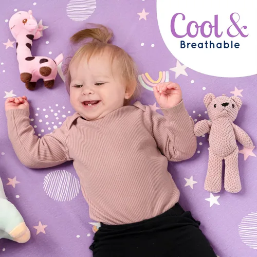 Miniatura 5 de GROW WILD Sábanas bajeras ajustables para cuna de unicornio y arcoíris para niña (paquete de 3), sábana bajera de algodón de jersey suave, colchón