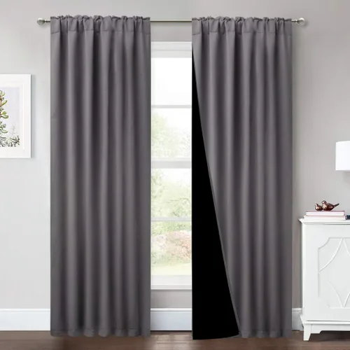 Miniatura 68 de NICETOWN Paneles de cortinas totalmente opacas para dormitorio que reducen el frío, cubiertas de ventana súper gruesas aisladas, cortinas Biscotti